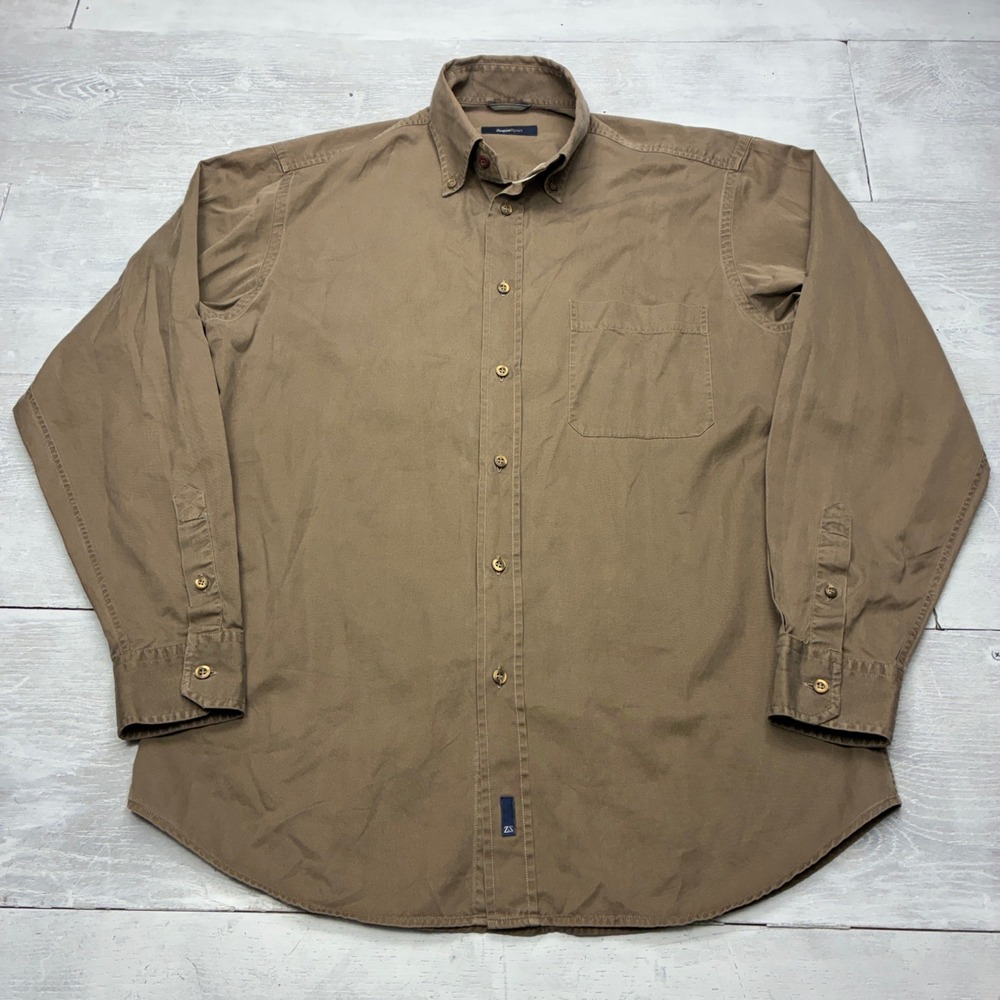 Ermenegildo Zegna Shirt Mens Large Brown Cotton Button Down Long Sleeve Luxury